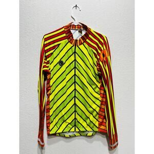 Eleven Gear Long Sleeve Cycling Jersey Large Bright Caution Geometric